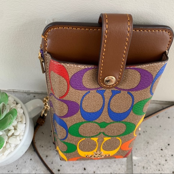 NWT Coach Phone Crossbody In Rainbow Signature Canvas - Picture 3 of 13